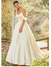 Off Shoulder Ivory Satin Simple Wedding Dress